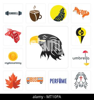Set di 13 semplici icone modificabile come testa di eagle, , maple leaf, ombrello, cryptocurrency, Bull può essere utilizzato per il mobile, l'interfaccia utente web Illustrazione Vettoriale