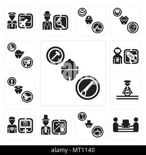 Set di 13 semplici icone modificabile come carpentiere, mover, titolare di pensione o di rendita, mago, programmatore, Driver pilota, Astronauta, Dyer può essere utilizzato per il mobile, web U Illustrazione Vettoriale