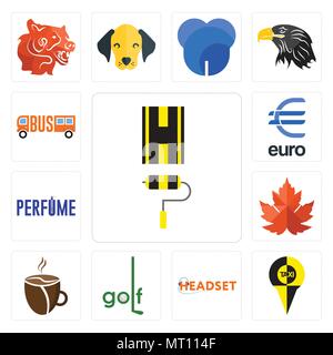Set di 13 semplici icone modificabile come autostrada, cuffia, golf, Caff, maple leaf, euro, può essere usato per il mobile, l'interfaccia utente web Illustrazione Vettoriale