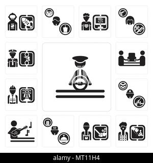 Set di 13 semplici icone modificabile come Driver, Clown, giardiniere, Concierge, musicista, soldato, lavoratore, mover, poliziotto può essere utilizzato per il mobile, l'interfaccia utente web Illustrazione Vettoriale