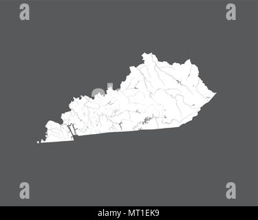 Stati Uniti - Mappa del Kentucky. Fatto a mano. I fiumi e i laghi sono mostrati. Si prega di guardare le mie altre immagini della serie cartografica - sono tutte molto dettagliato Illustrazione Vettoriale