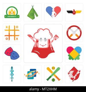 Set di 13 semplici icone modificabile come super chef, minotauro, fantasy baseball, contabilità, mbbs, autismo, dramma club, non fumatori, tic tac toe può essere Illustrazione Vettoriale