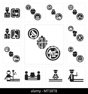 Set di 13 semplici icone modificabile come Builder, polizia, driver, mover, governante, programmatore, Manager, lo Chef, idraulico può essere utilizzato per il mobile, l'interfaccia utente web Illustrazione Vettoriale