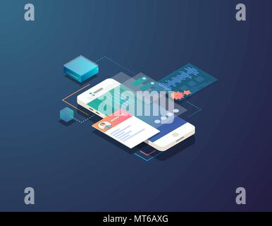 Isometrica sviluppo mobile illustrazione Illustrazione Vettoriale