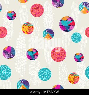 Abstract polka dot stile modello senza giunture, tribale disegnati a mano doodle decorazione con cerchio colorato sfondo d'arte. EPS10 vettore. Illustrazione Vettoriale