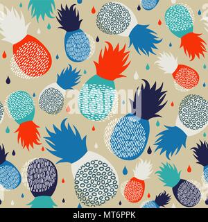 Ananas frutta seamless pattern, estate cibo con sfondo disegnato a mano doodle decorazione. EPS10 vettore. Illustrazione Vettoriale