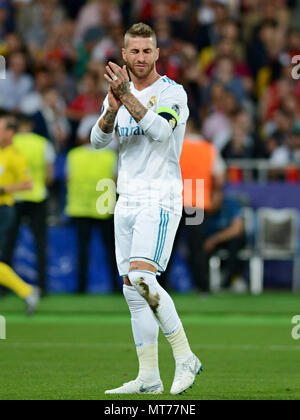 Kiev, Ucraina - 26 Maggio 2018: Real Madrid Sergio Ramos durante la finale di Champions League Soccer match tra il Real Madrid e il Liverpool al NSC Olympic Stadium (foto di Alexandr Gusev / Pacific Stampa) Foto Stock