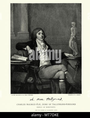 Vintage incisione di Charles Maurice de Talleyrand-Perigord primo principe di Benevento, poi prima Principe di Talleyrand, era un laicized vescovo francese, poli Foto Stock