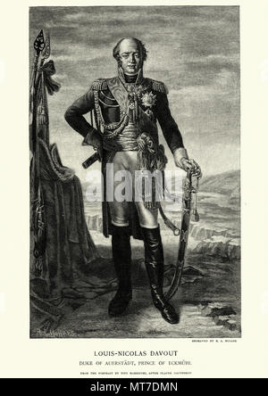 Vintage incisione di Louis-Nicolas Davout 10 Maggio 1770 - 1 giugno 1823, meglio noto come Davout, primo duca di Auerstaedt, primo principe di Eckmühl, era un Fren Foto Stock