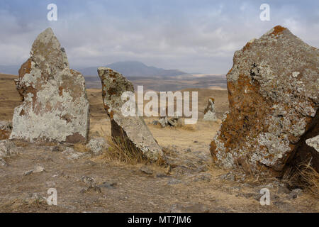 Karahunj (Carahunge) Osservatorio vicino alla città di Sisian, Armenia Foto Stock
