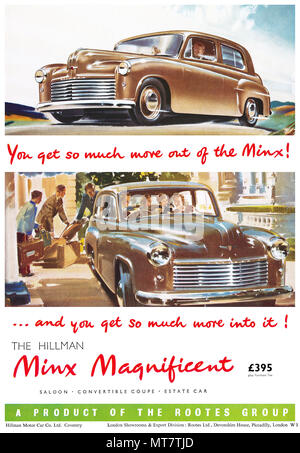 1950 British pubblicità per la Hillman Minx autovettura. Foto Stock