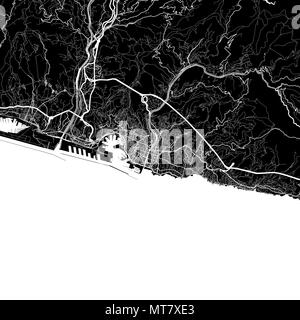 Mappa della zona di Genova, Italia. Sfondo scuro versione per una infografica e progetti di marketing. Questa mappa di Genova, Liguria, contiene punti di riferimento tipico con Illustrazione Vettoriale