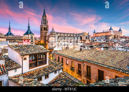 Toledo, Spagna cattedrale e tetti all'alba. Foto Stock