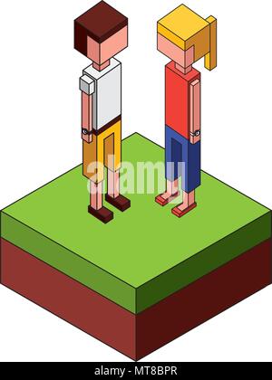 Ragazzo e una ragazza in piedi sulla isometrica del campo Illustrazione Vettoriale