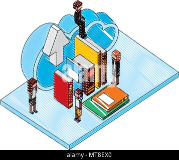 La gente di affari con libri avatar isometrica caratteri Illustrazione Vettoriale