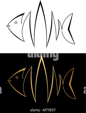 Silhouette di pesce dalle linee pesce logo minimalista Illustrazione Vettoriale
