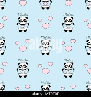 Seamless pattern bambino con panda carino e i cuori. Foto Stock