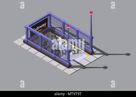 Ingresso alla stazione della metropolitana di vettore, illustrazione isometrica Illustrazione Vettoriale