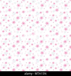 Vector seamless pattern. Modello di cute in piccolo fiore. Sfondo bianco. Sfondo floreale. Illustrazione Vettoriale