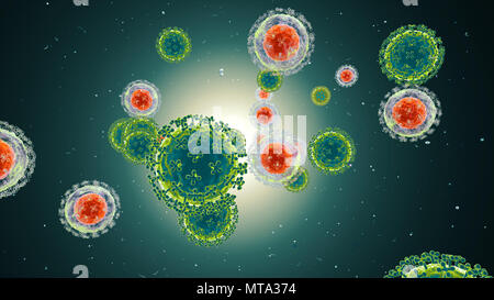 Illustrazione astratta di batteri - in colori verde Foto Stock