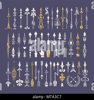 Grande set di mano le frecce disegnate ed elementi di design Illustrazione Vettoriale