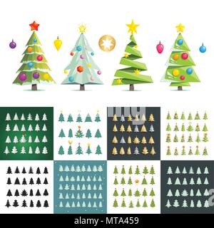 Grande insieme di diversi alberi di Natale silhouette. Illustrazione Vettoriale Illustrazione Vettoriale