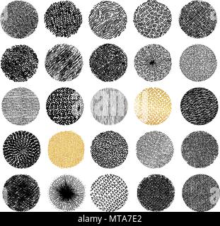 Disegnato a mano cerchio vettore texture. Illustrazione Vettoriale di sfondo radiale. Disegno con liner di carta e penna. Punti, linea legno, schizzo a matita, spazzola. Illustrazione Vettoriale