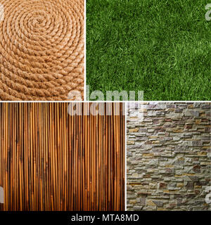 Raccolta di sfondi texture - bambù, corda, erba, Pattern del moderno muro di mattoni Foto Stock