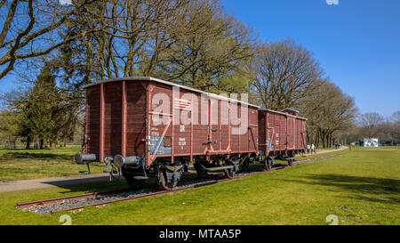 Di Westerbork, Paesi Bassi, 9 aprile 2017. Ex-nazista deportazione in treno in camp Westerbork, ora un memoriale e museo. Foto Stock