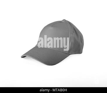 Grigio cappello da baseball su sfondo bianco Foto Stock