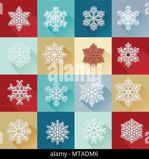 Set di vettore di semplice e luminosa di fiocchi di neve. Elementi di varie forme per il tuo design Illustrazione Vettoriale