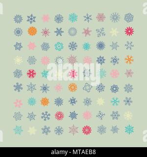 Set di vettore fiocchi di neve colorati icone. Nuovo anno e vacanze di Natale gli elementi di design Illustrazione Vettoriale