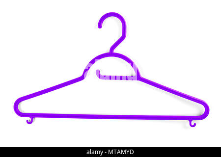 Plastica viola gruccia per abiti su sfondo bianco Foto Stock