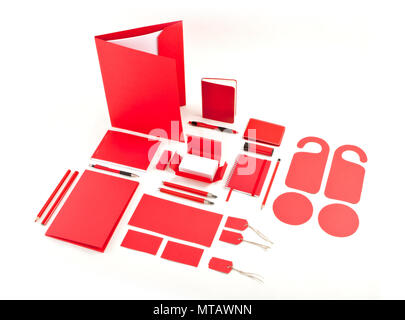 Set di red corporate identity templates su bianco Foto Stock