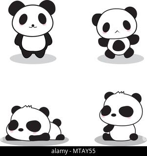 Set di carino divertente cartoon pandas Illustrazione Vettoriale