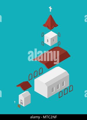 La struttura della chiesa parti Isometrics cattolica casa cristiana religione. Illustrazione Vettoriale Illustrazione Vettoriale