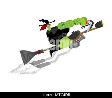 Strega sulla scopa racing. Scopa velocizzando il turbo. Halloween illustrazione vettoriale. Illustrazione Vettoriale