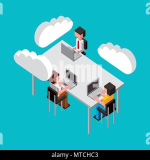 Persone il cloud computing storage Illustrazione Vettoriale