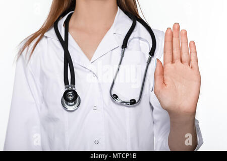 Medico che mostra il gesto di arresto Foto Stock