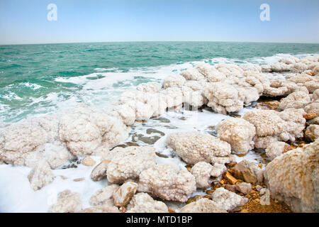 Accumulo di sale del Mar Morto a riva di Ein Gedi oase. Israele Foto Stock