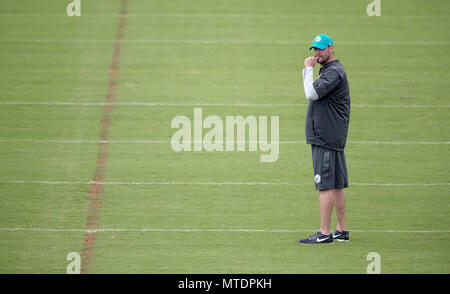 Davie, Florida, Stati Uniti d'America. Il 30 maggio 2018. Delfini di Miami head coach Adam Gase durante il team organizzato attività La Baptist Health Training Facility a Nova Southeastern University in Davie, Florida il 30 maggio 2018. Credito: Allen Eyestone/Palm Beach post/ZUMA filo/Alamy Live News Foto Stock