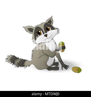 Cartoon raccoon tenendo un nutlet Illustrazione Vettoriale