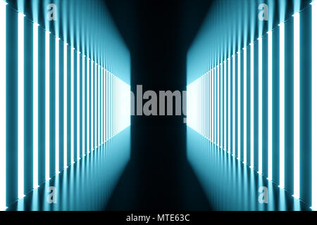Il rendering 3D Blu-tint corridoio illuminato blu con luce al neon. Elegante futuristico luce al neon sulla parete Foto Stock