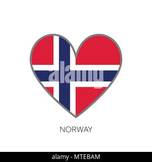 Bandiera della Norvegia romanticismo amore a forma di cuore icona vettore Illustrazione Vettoriale