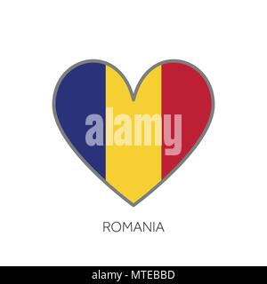 Bandiera della Romania romanticismo amore a forma di cuore icona vettore Illustrazione Vettoriale