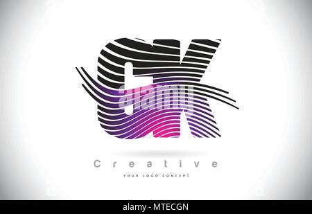 CK C K Zebra Lettera Texture Logo Design Creative con linee e Swosh in viola colore Magenta vettore. Illustrazione Vettoriale