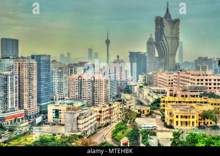 Skyline di Macao, ex colonia portoghese, ora un territorio autonomo in Cina Foto Stock