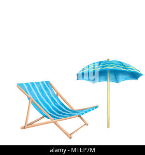 Chaise longue, ombrellone, digital clip art su sfondo bianco Foto Stock