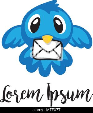 Uccellino carattere con lettera, il logo della posta Illustrazione Vettoriale