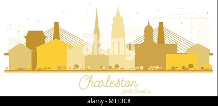 Charleston, Carolina del Sud dello skyline della città Golden silhouette. Illustrazione Vettoriale. Piatto semplice concetto per il turismo presentazione, banner, cartellone Illustrazione Vettoriale